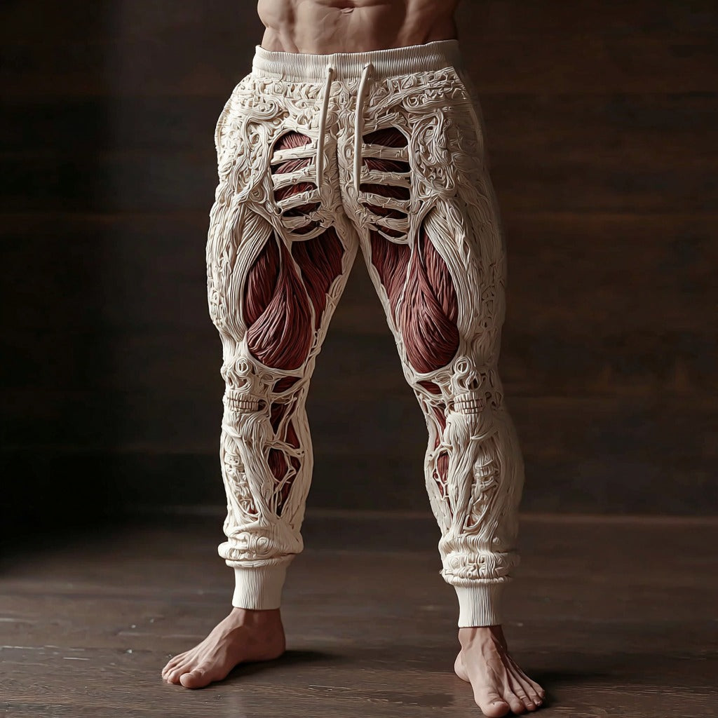 Men's Vintage Halloween Skeleton Art Sweatpants artswardrobe
