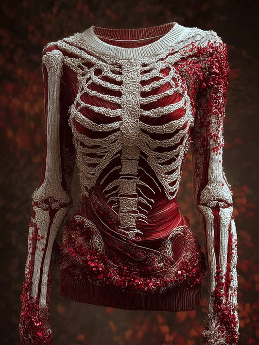 Classy Skeleton Bloody Beads Halloween Cozy Sweater artswardrobe