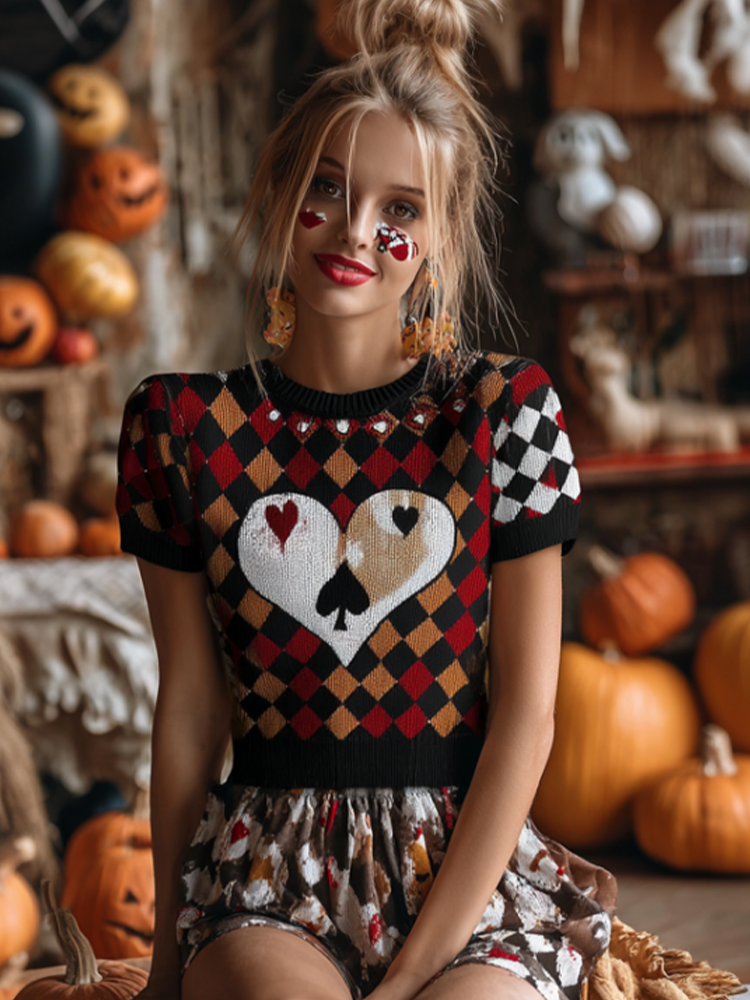 Gothic Retro Style Women's Round Neck Half Sleeve Knitted Sweater artswardrobe