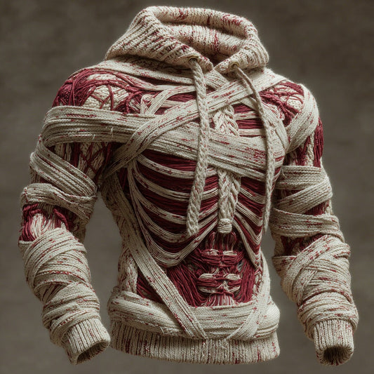 Halloween Bandage Muscle Art Slim-fit Knit Hooded Sweater artswardrobe