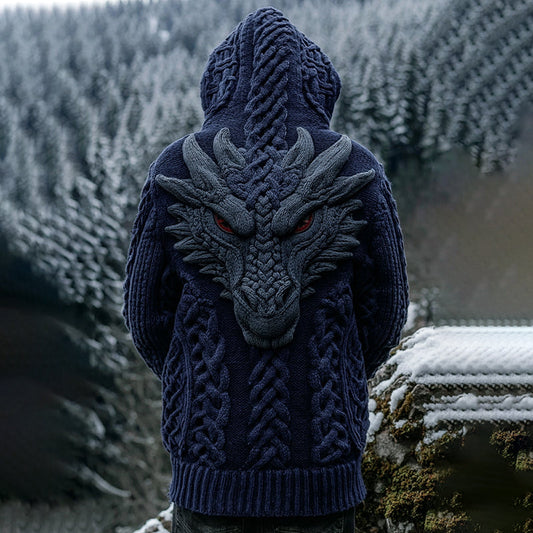Men's Viking Dragon Style Celtic Thick Zip-up Cardigan Sweater artswardrobe