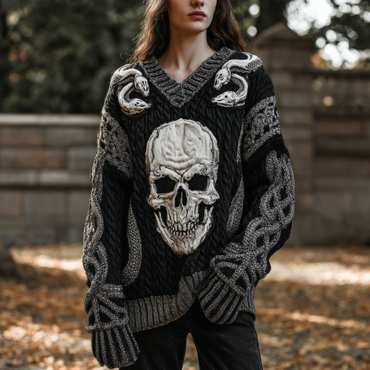 Halloween Women's Skeleton Element V-neck Knit Sweater artswardrobe