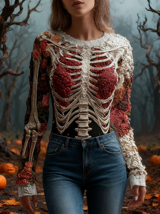 Women's Halloween Retro Skeleton Print Top artswardrobe