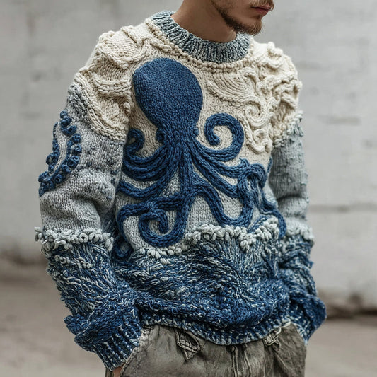 Men's Japanese Octopus Art Cozy Knit Pullover Sweater artswardrobe