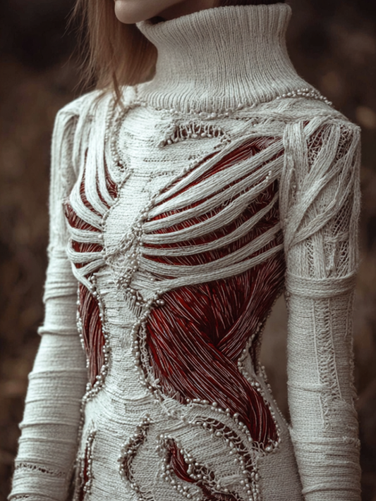 Halloween Bloody Skeleton Anatomy Beaded Cozy Knit Turtleneck Sweater artswardrobe