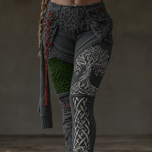 Vintage Viking Tree Of Life Art Cozy Casual Leggings artswardrobe
