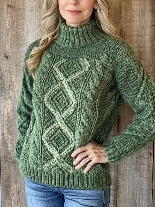 Vintage Celtic Jacquard Contrast Color Cozy Turtleneck Sweater artswardrobe