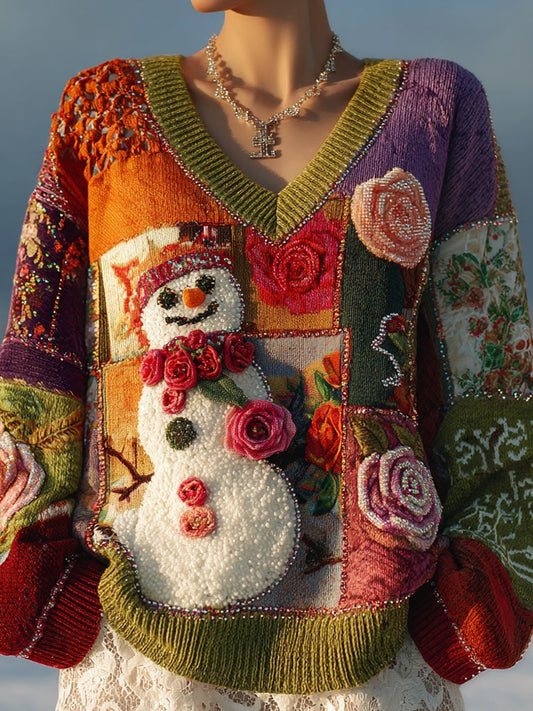 Vintage Christmas Inspired Patchwork Cozy Knit Sweater artswardrobe