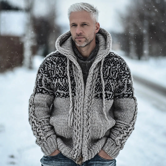 Men's Vintage Casual Viking Knit Hooded Sweater artswardrobe