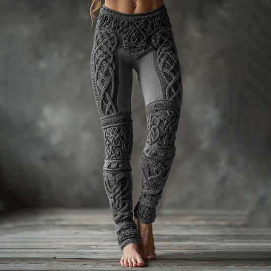 Christmas Celtic Knot Knit Jacquard Cozy Leggings artswardrobe