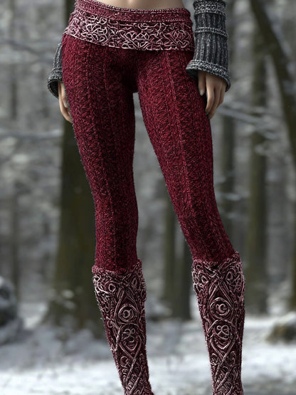 Vintage Viking Pattern Art Knit Cozy Leggings artswardrobe