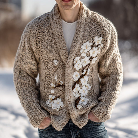 Men's Vintage Fairman Island Cherry Blossom Knit Warm Sweater Cardigan artswardrobe