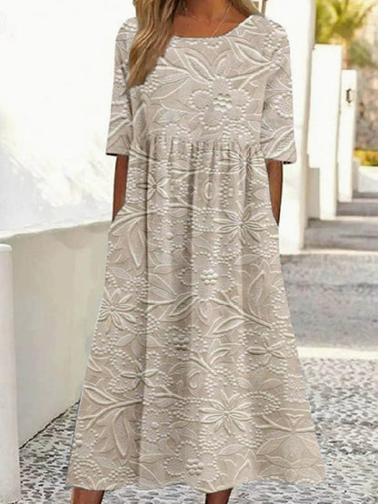 Women's Casual Retro Embroidered Floral Print Dress artswardrobe