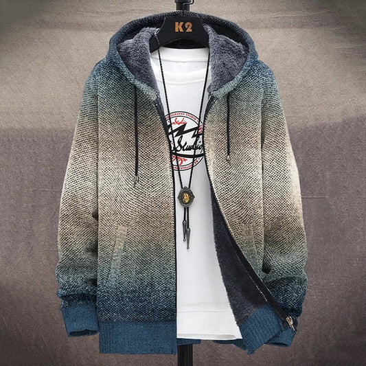 Men's Colorblock Abstract Art Cozy Full Zip Hooded Cardigan artswardrobe