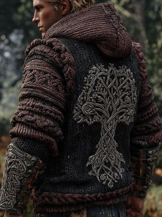 Men's Vintage Viking Tree Of Life Distressed Long-sleeved Hooded Sweater artswardrobe