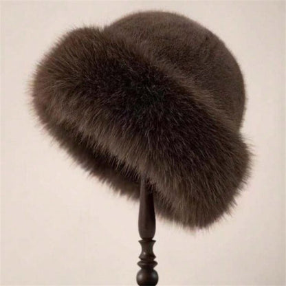 Comstylish Vintage Basic Cozy Fur Trim Knit Hat