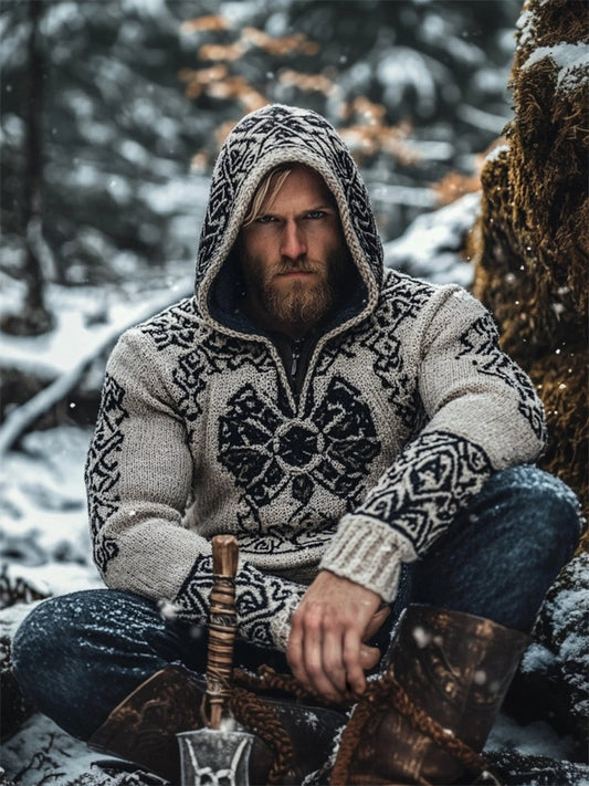 Viking Warrior Totem Men's Hooded Sweater artswardrobe
