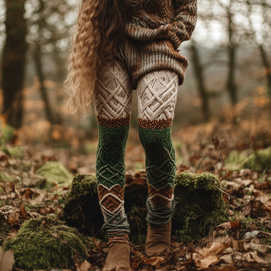 St. Patrick's Inspired Celtic Patchwork Cozy Knit Leggings artswardrobe
