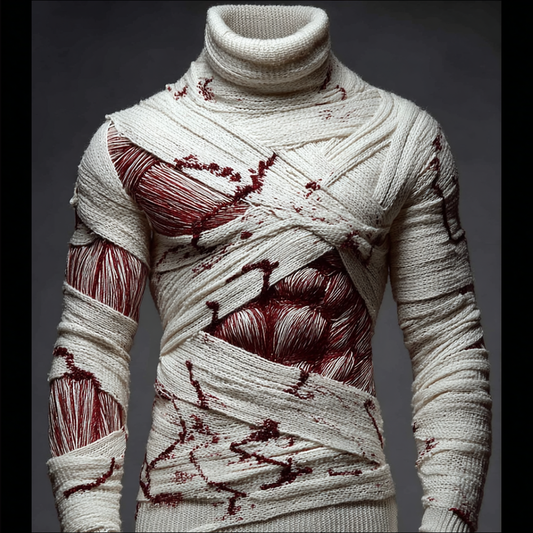 Men's Halloween Bloody Bandage High-collar Knit Sweater artswardrobe