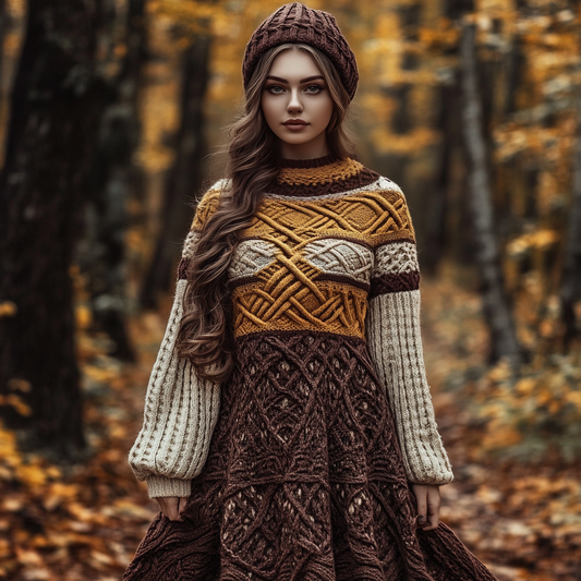Vintage Celtic Knot Knitted Jacquard Crew Neck Wool Dress artswardrobe