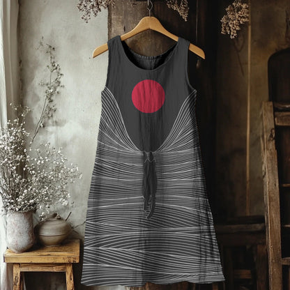 Lovely Cat Landscape Graphic Linen Tank Dress elevenforest