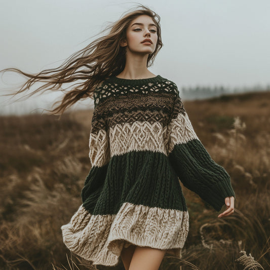 Women's Celtic Jacquard Contrast Sweater Dress artswardrobe