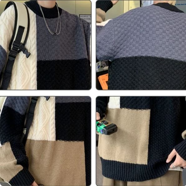 LM | Patchwork jacquard knit sweater