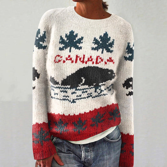 Woman Canadian Maple Leaf And Beaver Inspired Design Sweater artswardrobe