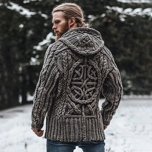 Men's Viking Runes Celtic Chunky Knit Zipper Hooded Sweater artswardrobe