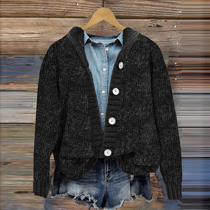 Vintage Solid Button Hooded Knitted Cardigan elevenforest