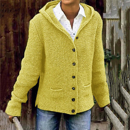 Vintage Double Pocket Hooded Solid Sweater Cardigan elevenforest