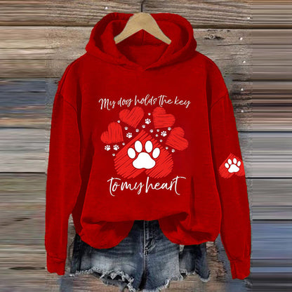 Women's My Cat Holds The Key To My Heart - Cute Valentine's Day Cat Print Hoodie Long Sleeve Sweatshirt elevenforest