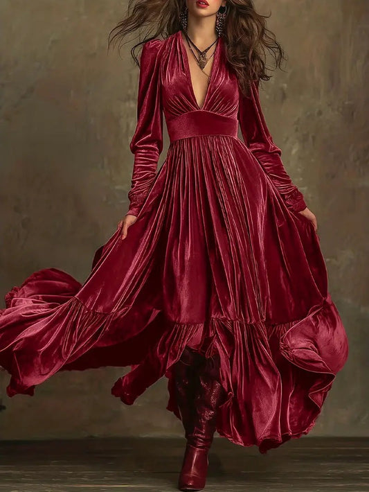Christmas Party V-neck  velvet maxi dress