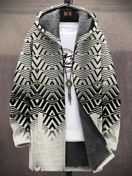 Men's Geometric Pattern Vintage Hooded Coat elevenforest