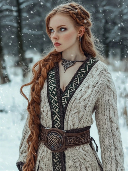 Medieval Contrast Hem Cable Knit Cozy Long Cardigan artswardrobe