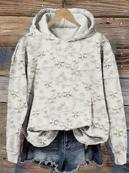 Comstylish Classy Glitter Floral Embroidered Lace Cozy Hoodie