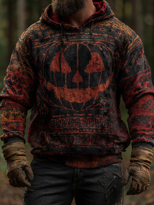 Men's Vintage Viking Halloween Ghost Face Embroidered Hoodie artswardrobe