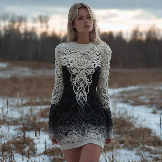 Viking Tree Of Life Vintage Gradient Mini Sweater Dress artswardrobe