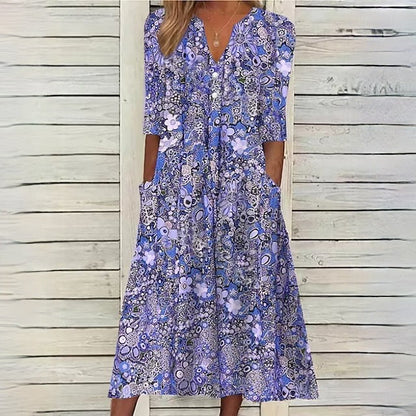 LM | Floral dress with V-neck and side pockets