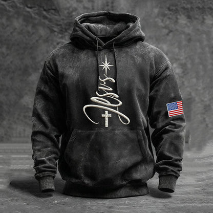 Comstylish Men's Retro Christmas Faith Pattern Casual Hoodie