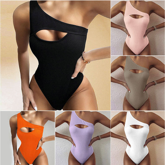 Audelia® | Bikini Color One-shoulder One-piece Swimsuit