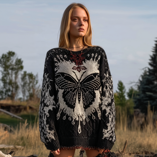 Women's Butterfly Embroidery Pattern Knitted Sweater artswardrobe