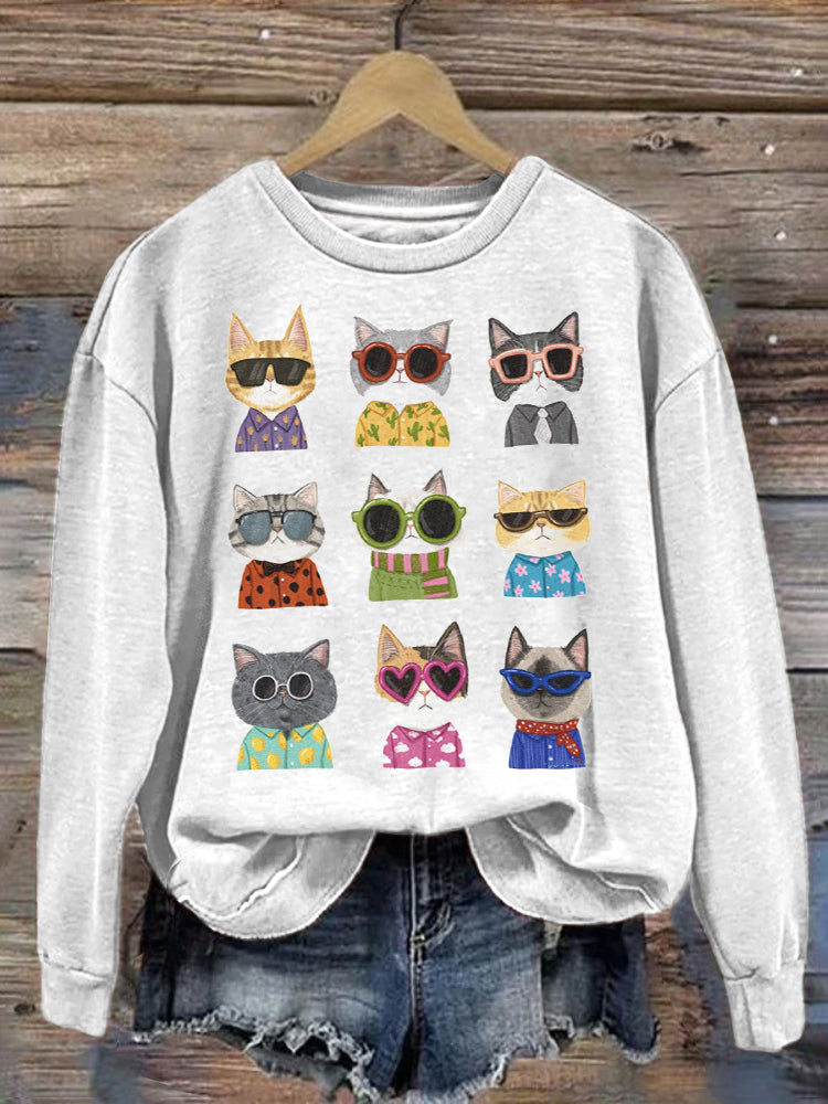 Cute Cat Print Sweatshirt elevenforest