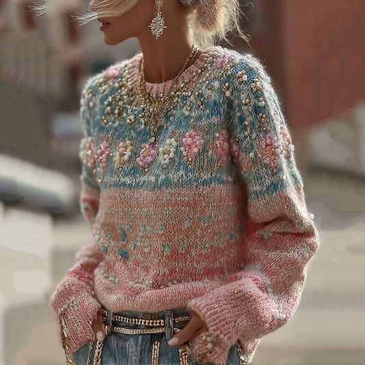 Women's Classic Fairman Island Geometric Sequin Sweater artswardrobe