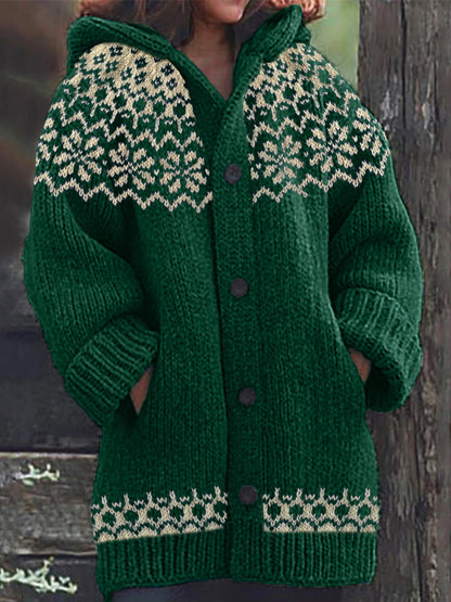 Vintage Jacquard Cozy Icelandic Knit Hooded Cardigan artswardrobe