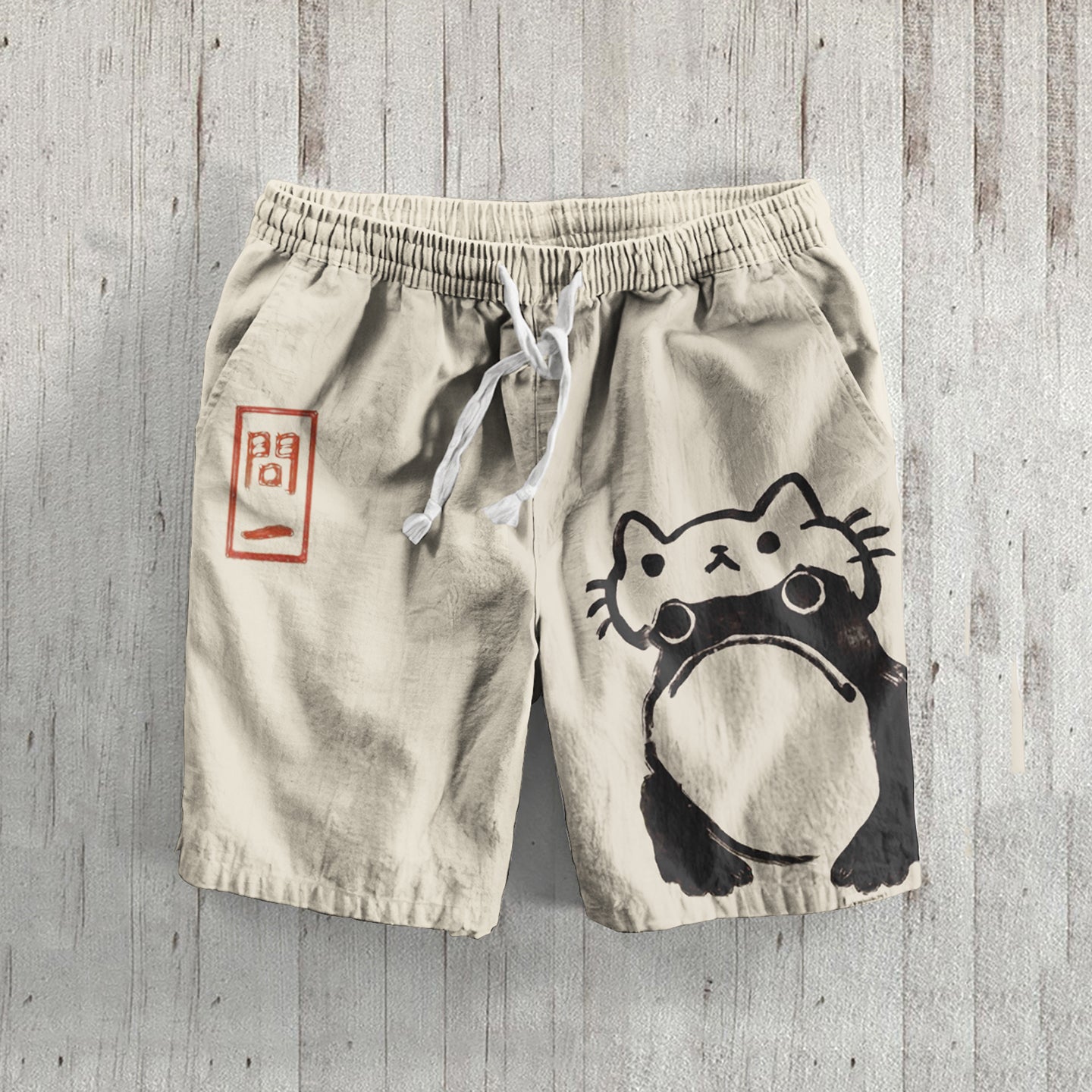 Retro Abstract Frog Disguise Cat Art Print Casual Shorts elevenforest