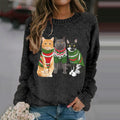 Christmas Cat Print Cozy Knit Sweater elevenforest