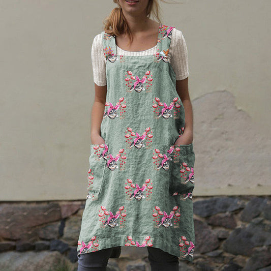 Retro Cute Rabbit Embroidery Pattern Cross -Back Apron Dress artswardrobe