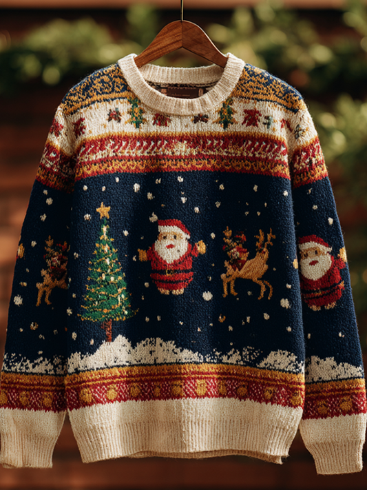 Men's Christmas Retro Round Neck Knit Sweater artswardrobe
