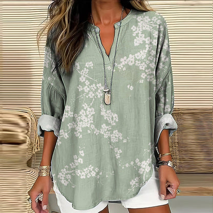 Comstylish Cherry Blossom Japanese Art Linen Blend Tunic